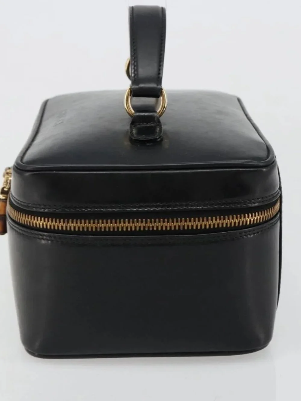 GUCCI Vanity Hand Bag Leather Black Gold 032 1956 0150 Auth ka4794